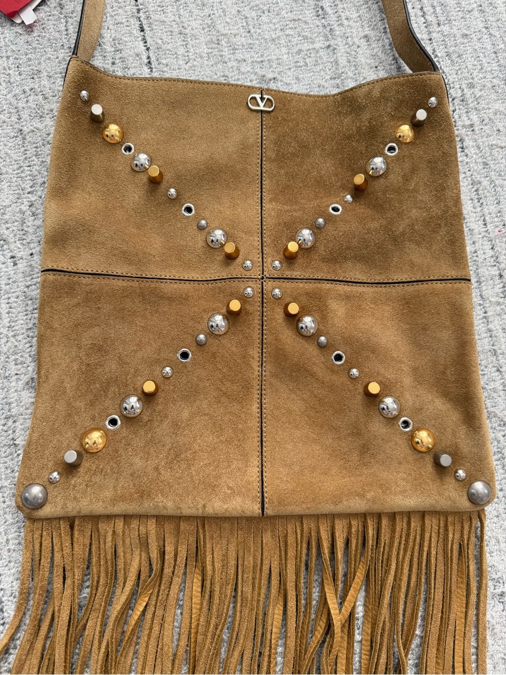 NWT Authentic Valentino Garavani Small Nellcôte Fringe Stud Suede Crossbody Bag - Picture 8 of 14